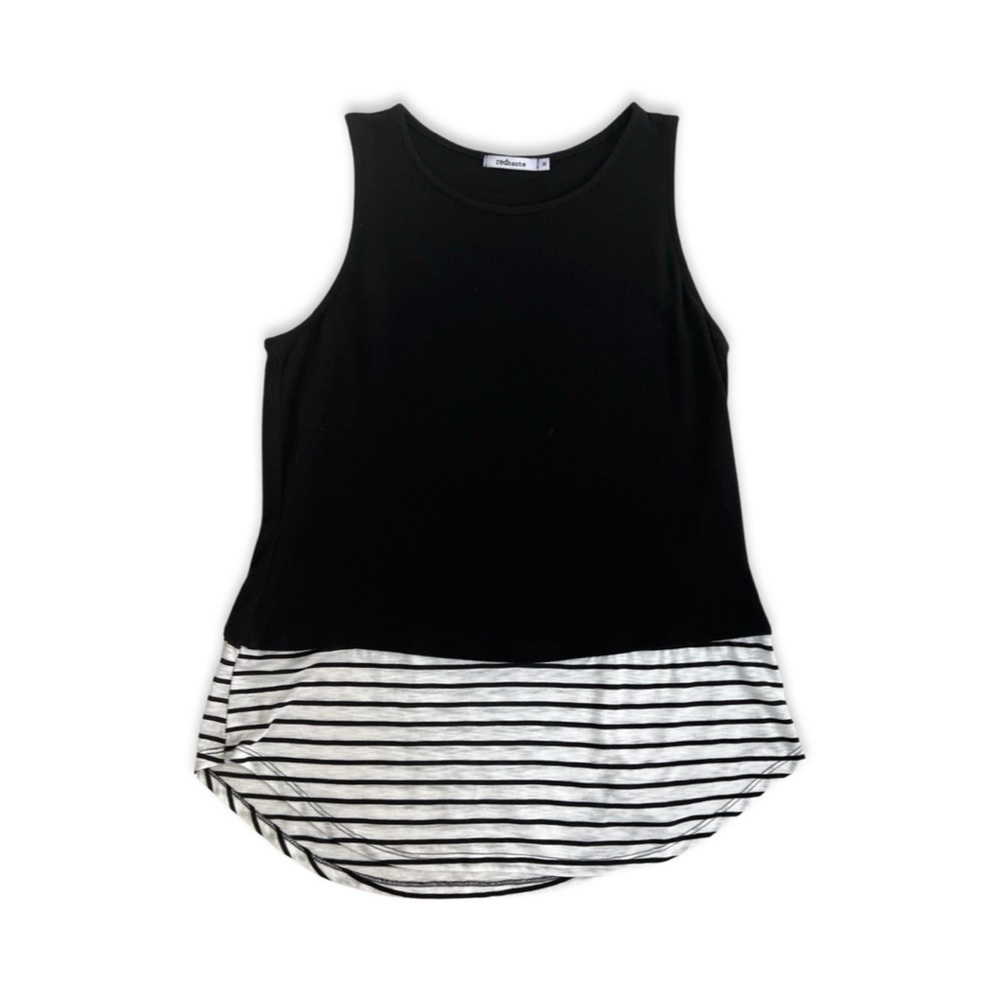Red Haute black with striped hem sleeveless top blouse size M